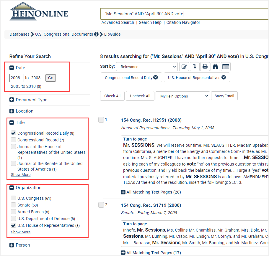 image of search results page in HeinOnline