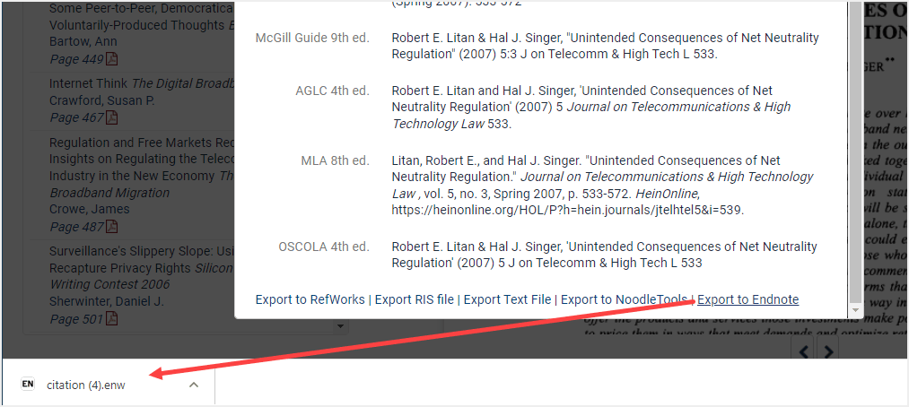 image of export in HeinOnline