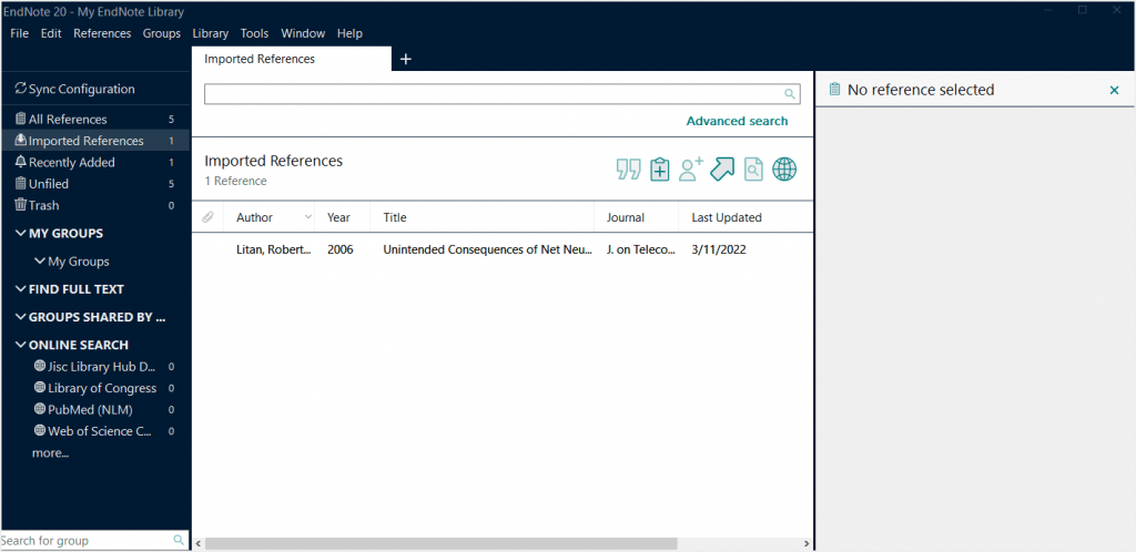 image of EndNote program