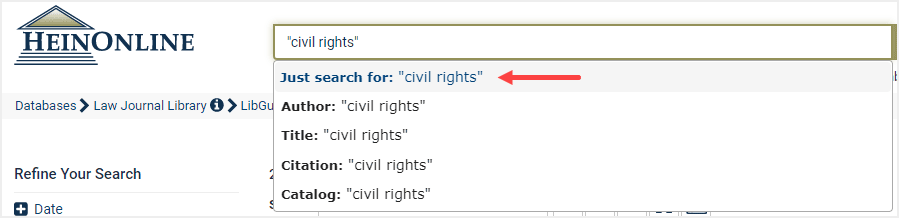 image for Just Search for option in HeinOnline