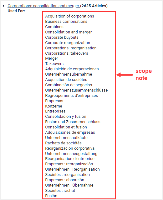 example of scope note in IFLP