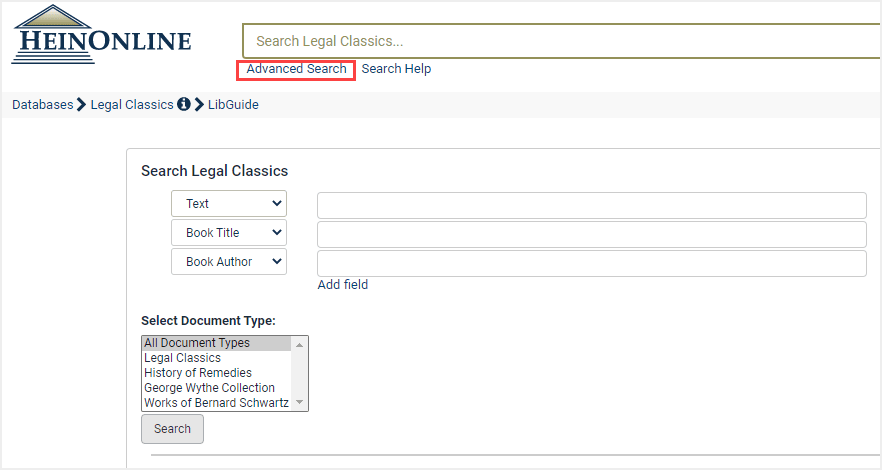 image of advanced search within Legal classics