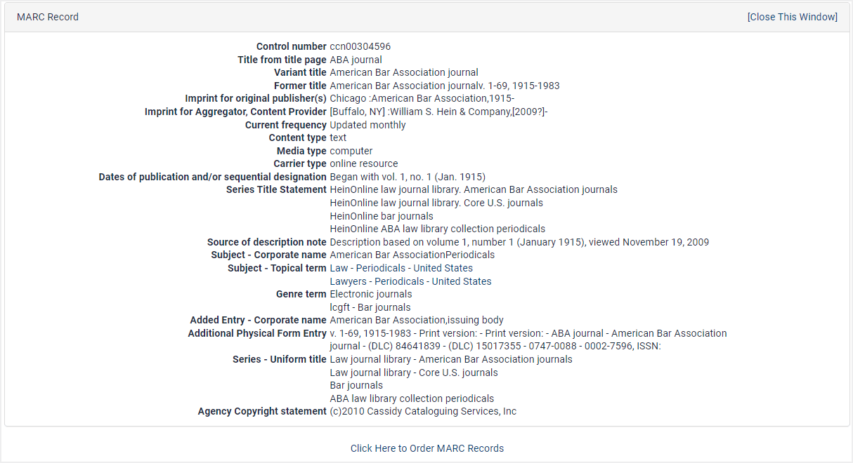 How do I view a MARC Record? Knowledge Base