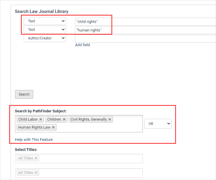 image of advanced search option in the Law Journal Library