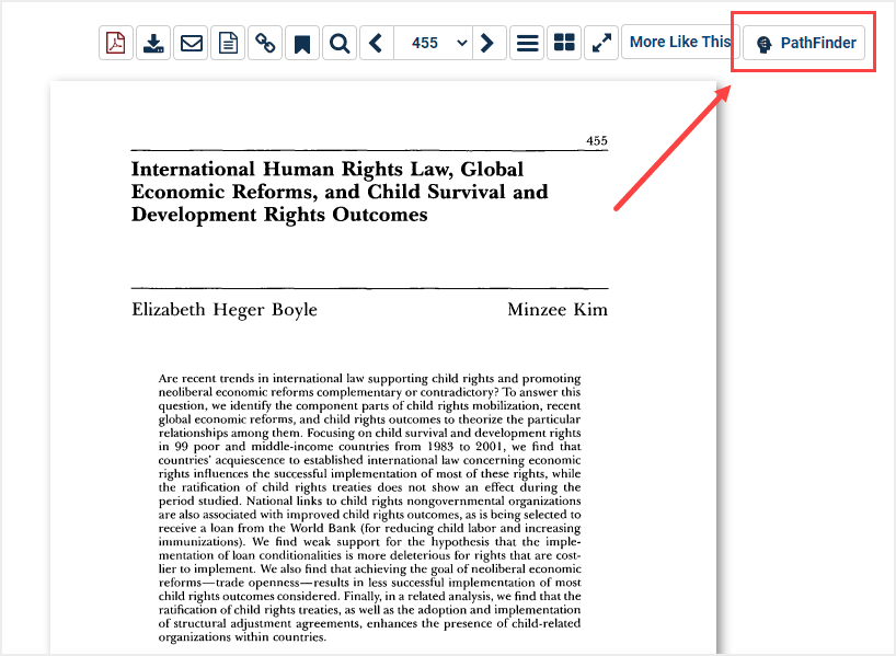 image of using PathFinder to browse subjects on an article