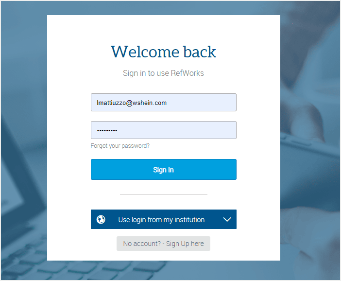 image of login page