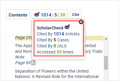 image of ScholarCheck metrics when viewing a document.