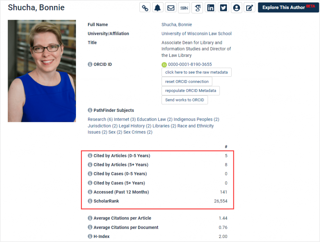 image of author profile page in HeinOnline