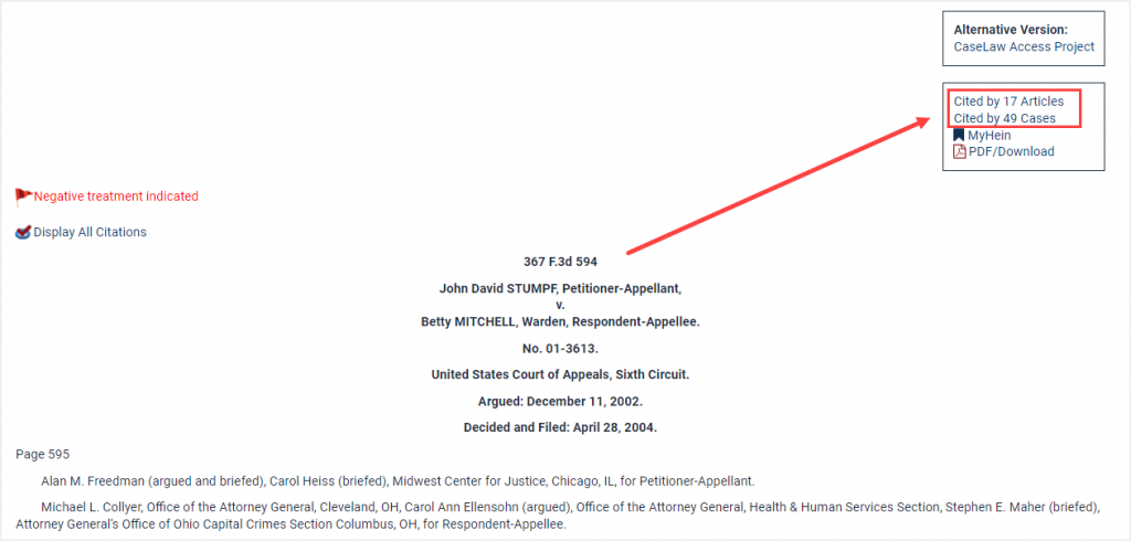 image of ScholarCheck metrics within a Fastcase document