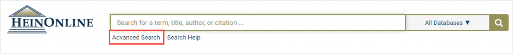 HeinOnline interface showing Advanced search link