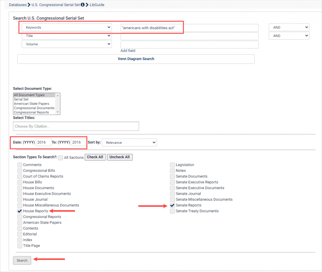 u.s. congressional serial set advanced search example