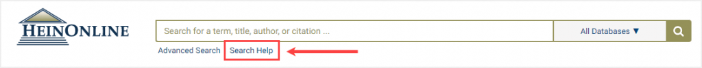 HeinOnline interface showing search help link