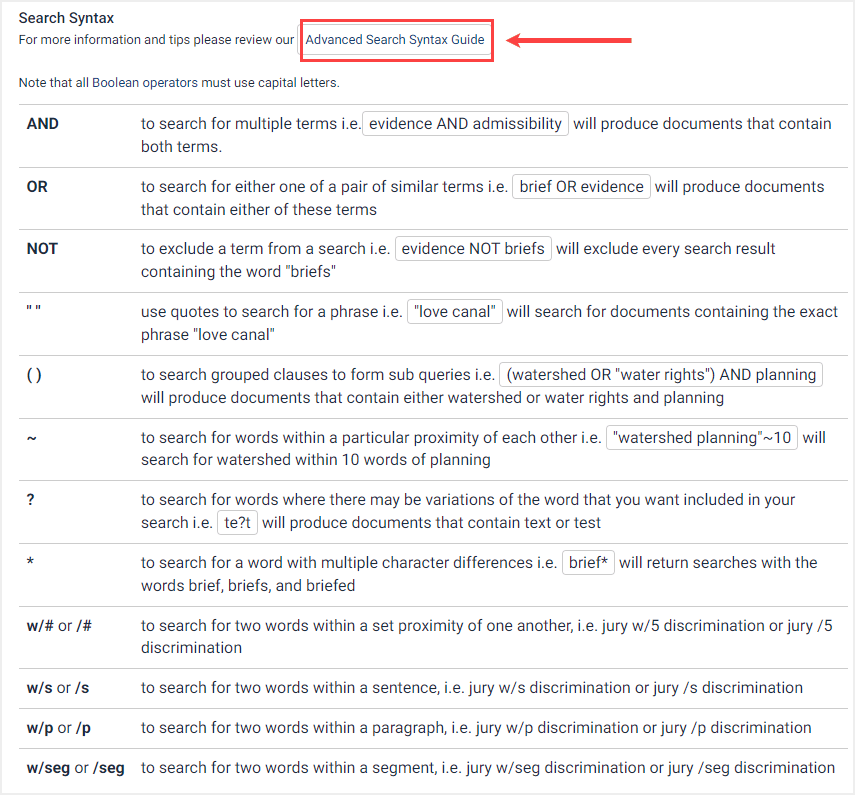 Advanced search syntax guide