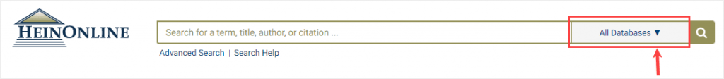 HeinOnline interface showing databases selector tool