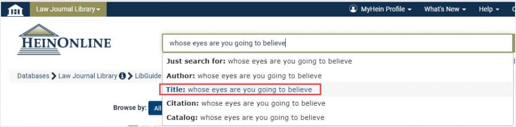 image of a title search in HeinOnline