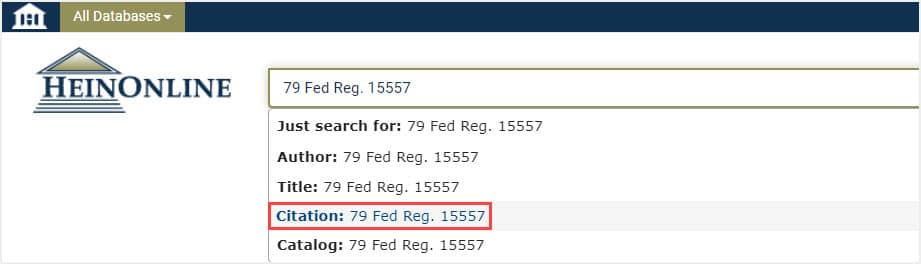 Image of citation search in HeinOnline