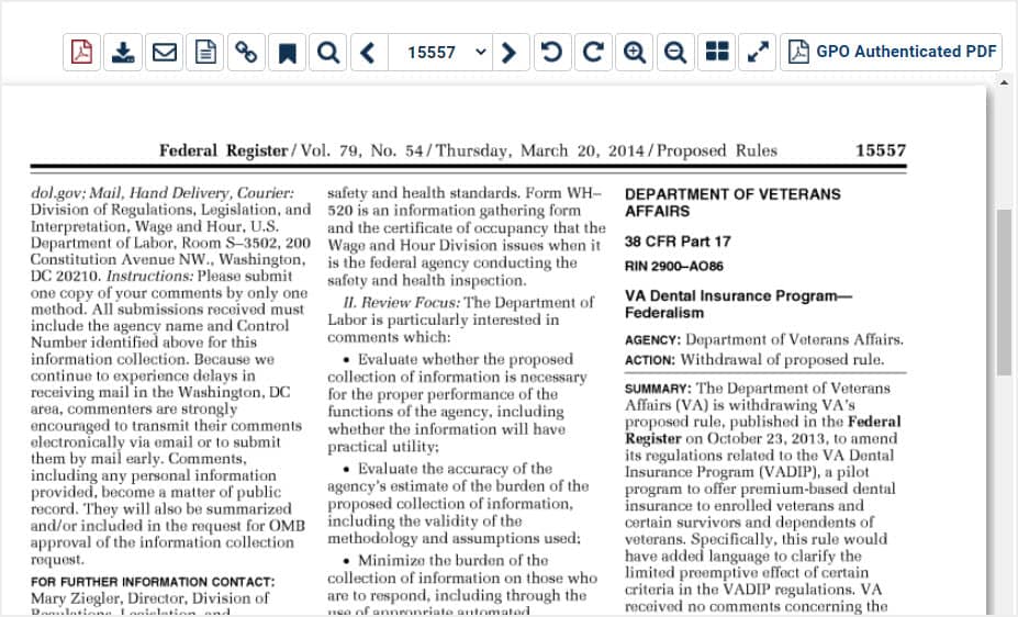 image of Federal Register document