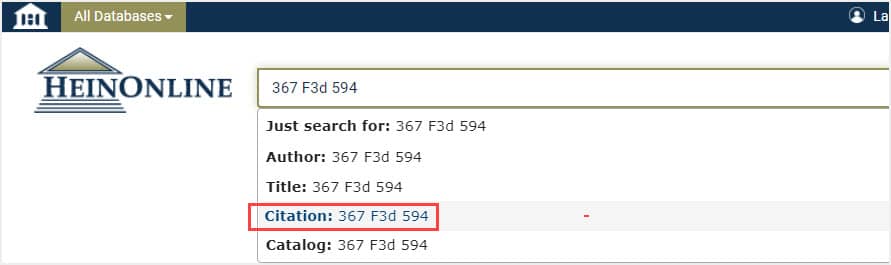 image of citation search within HeinOnline's one-box