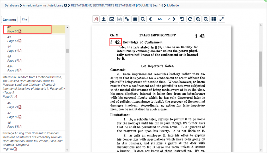 screenshot of section 42 within volume
