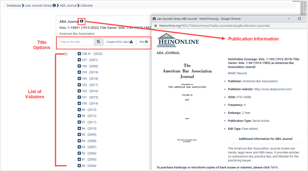 screenshot of ABA Journal home page in Law Journal Library
