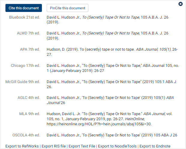 screenshot of list of document citations
