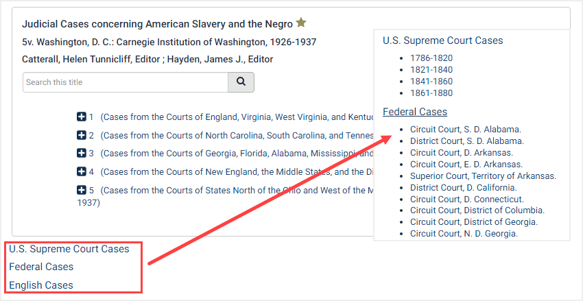 screenshot of list of U..S. Supreme Court and other federal cases