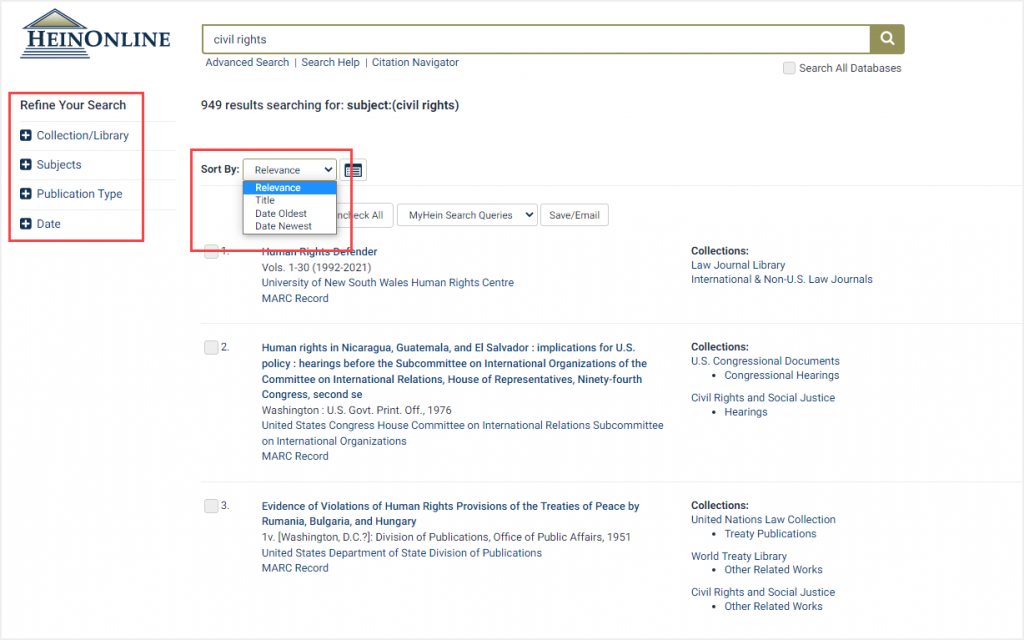 screenshot of search results featuring sort by and refine options