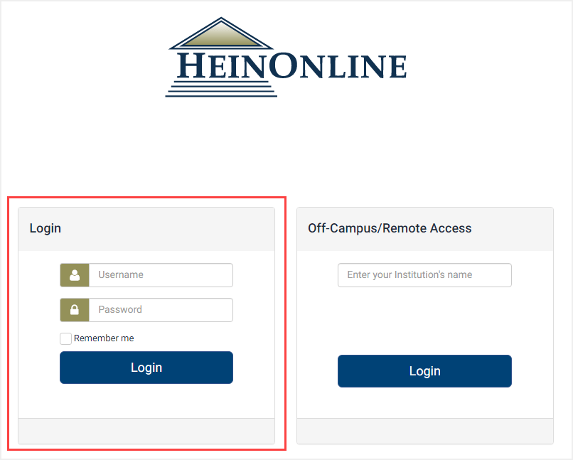 screenshot of HeinOnline login screen