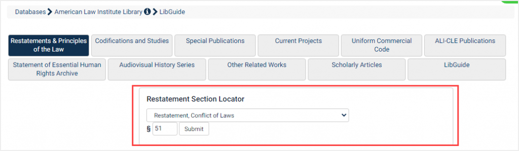 screenshot of Restatement Section Locator tool
