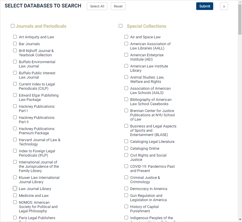 screenshot of multiple database selector tool