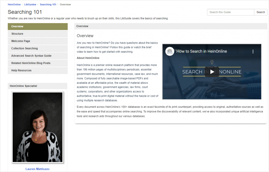screenshot of Searching 101 LibGuide