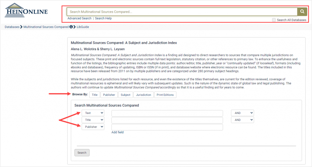 screenshot of Multinational Sources Compared database homepage