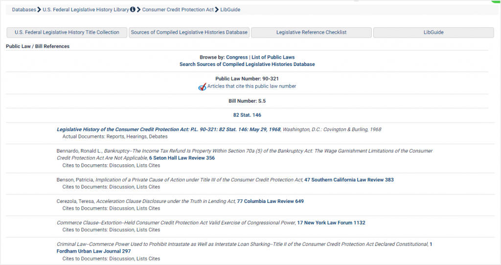 screenshot of available material pertaining to Consumer Credit Protection Act