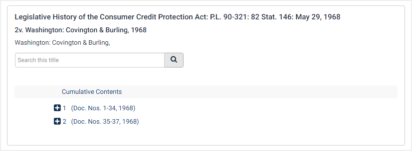 screenshot of Legislative History of the Consumer Credit Protection Act