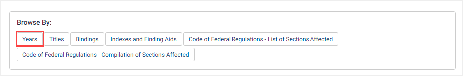 screenshot of Browse By options highlighting Years