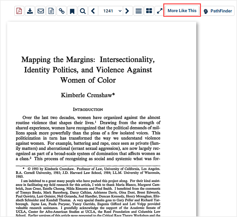 screenshot of Mapping the Margins article highlighting More Like This option