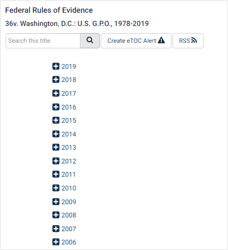 screenshot of available volumes of Federal Rules of Evidence