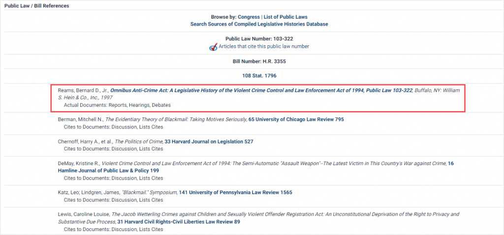 screenshot of available relevant material for Public Law 103-322