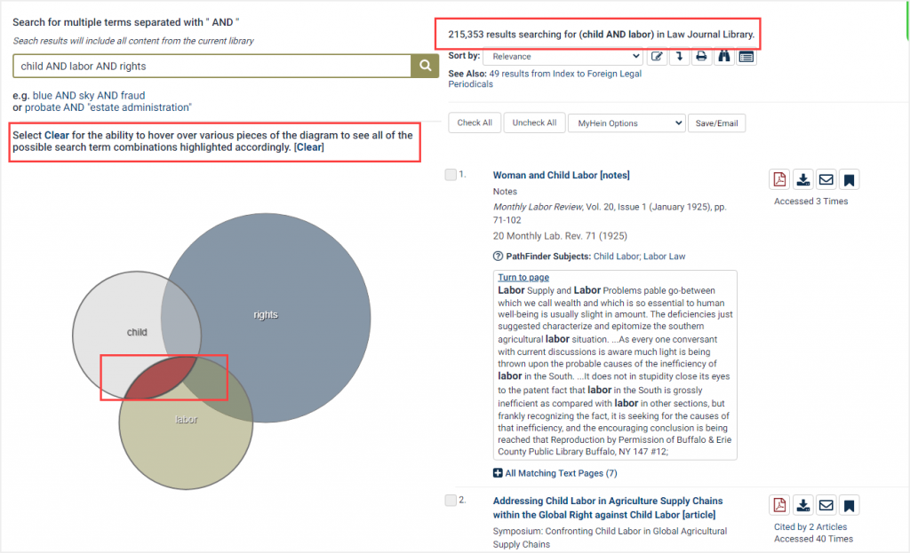screenshot of venn diagram search results with adjusted combination
