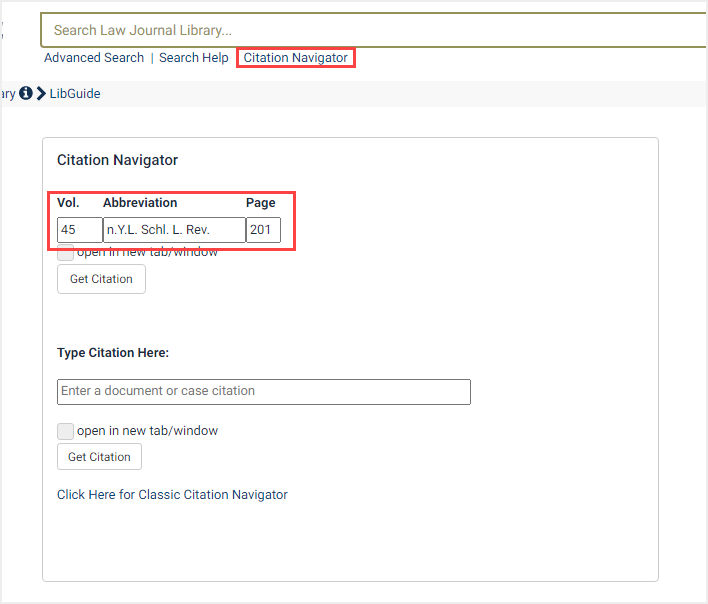screenshot of Citation Navigator