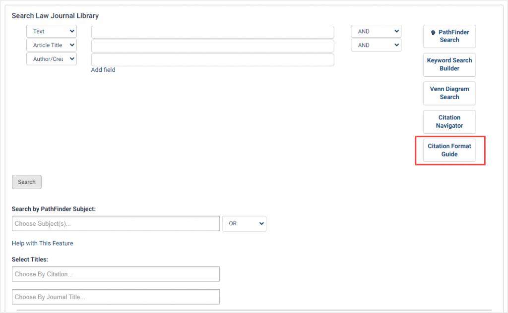 screenshot of Citation Format Guide option