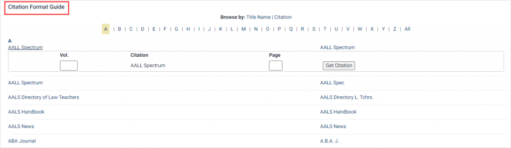 screenshot of Citation Format Guide