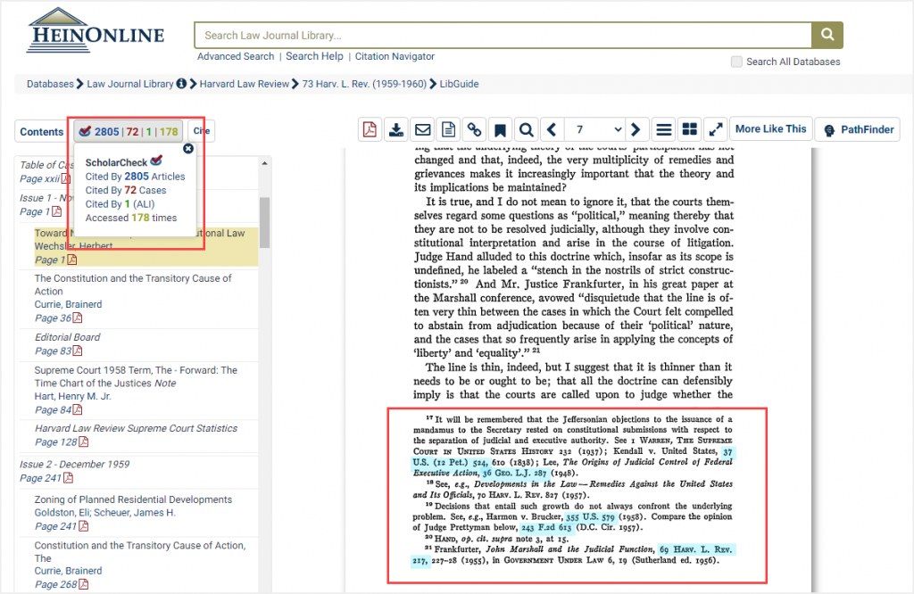 screenshot of ScholarCheck features in document view