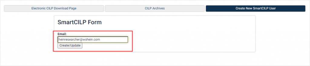 screenshot of SmartCILP form email input