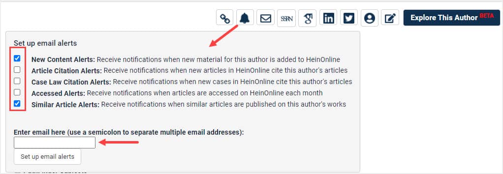 image of how to set up author profile alerts in HeinOnline