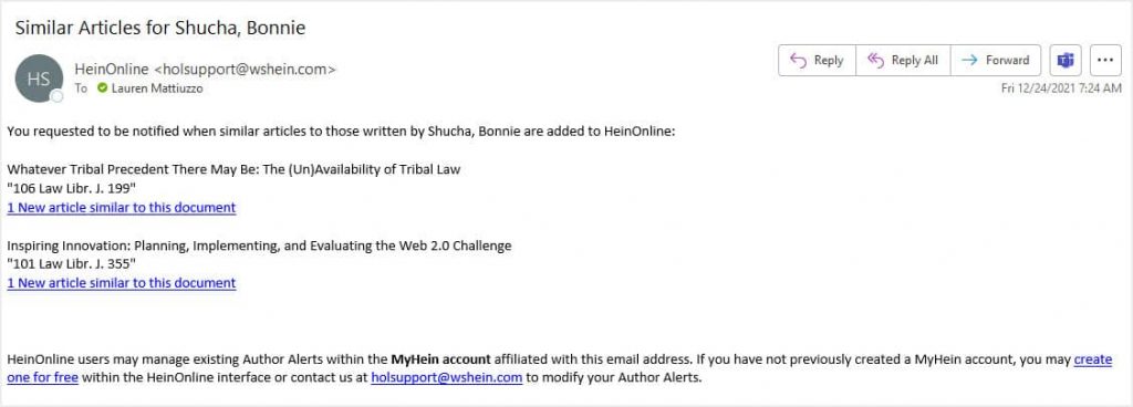 email example from HeinOnline