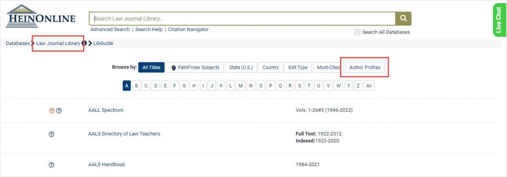 image of browse by options in the Law Journal Library 