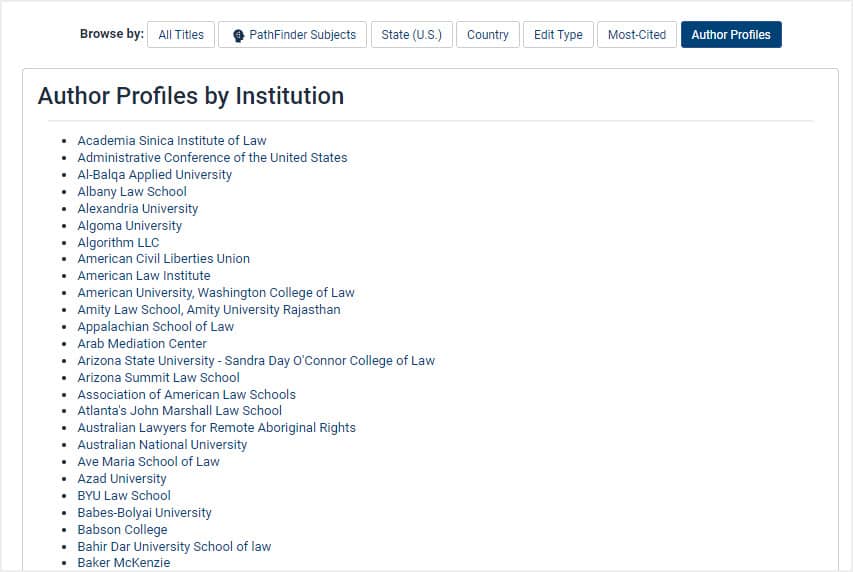 image of author profile listing in Law Journal library by institution