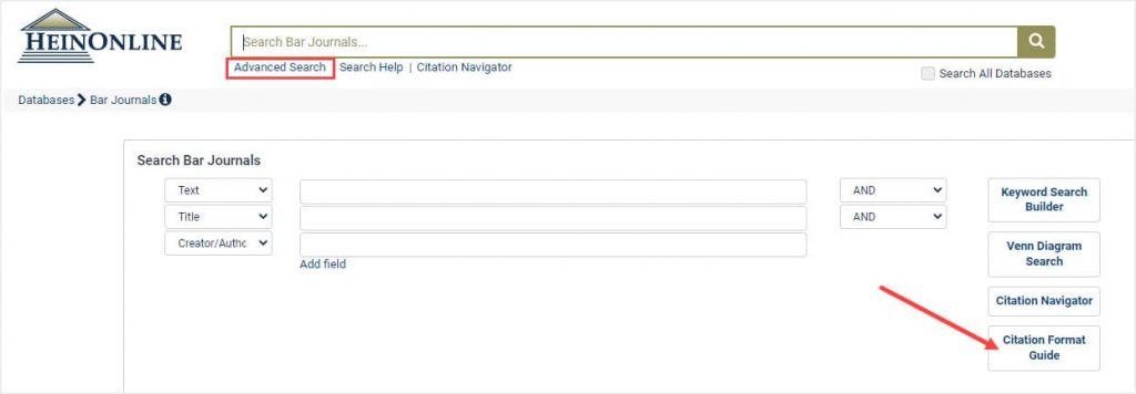 image of citation format guide in advanced search