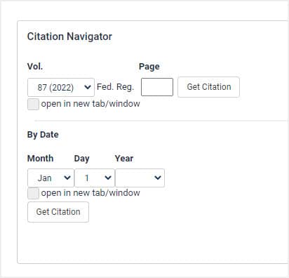 image of Federal Register citation navigator